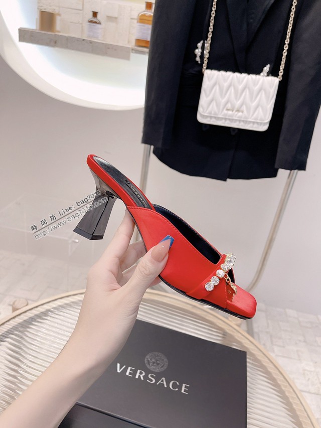 Versace專櫃2022新款女鞋 範思哲魚嘴方跟涼鞋 dx3552